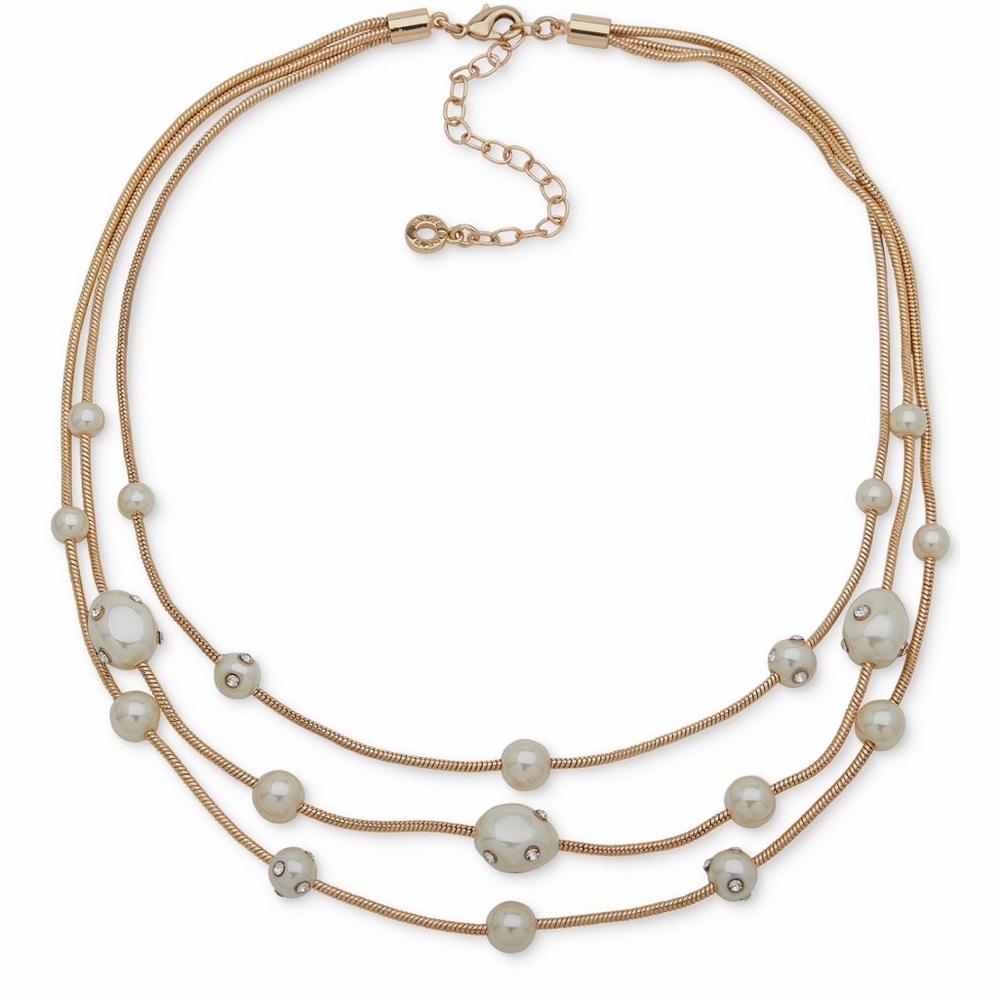 Anne Klein
Gold-Tone Pavé-Dotted Imitation Pearl Collar Necklace extender